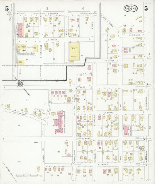 Sanborn Fire Insurance Map from Ahoskie, Hertford County, North Carolina (1930), Sheet #0005 - Historic Sanborn Fire Insurance Map Print, vintage old map wall art, antique decor, genealogy gift, North Carolina North Carolina map
