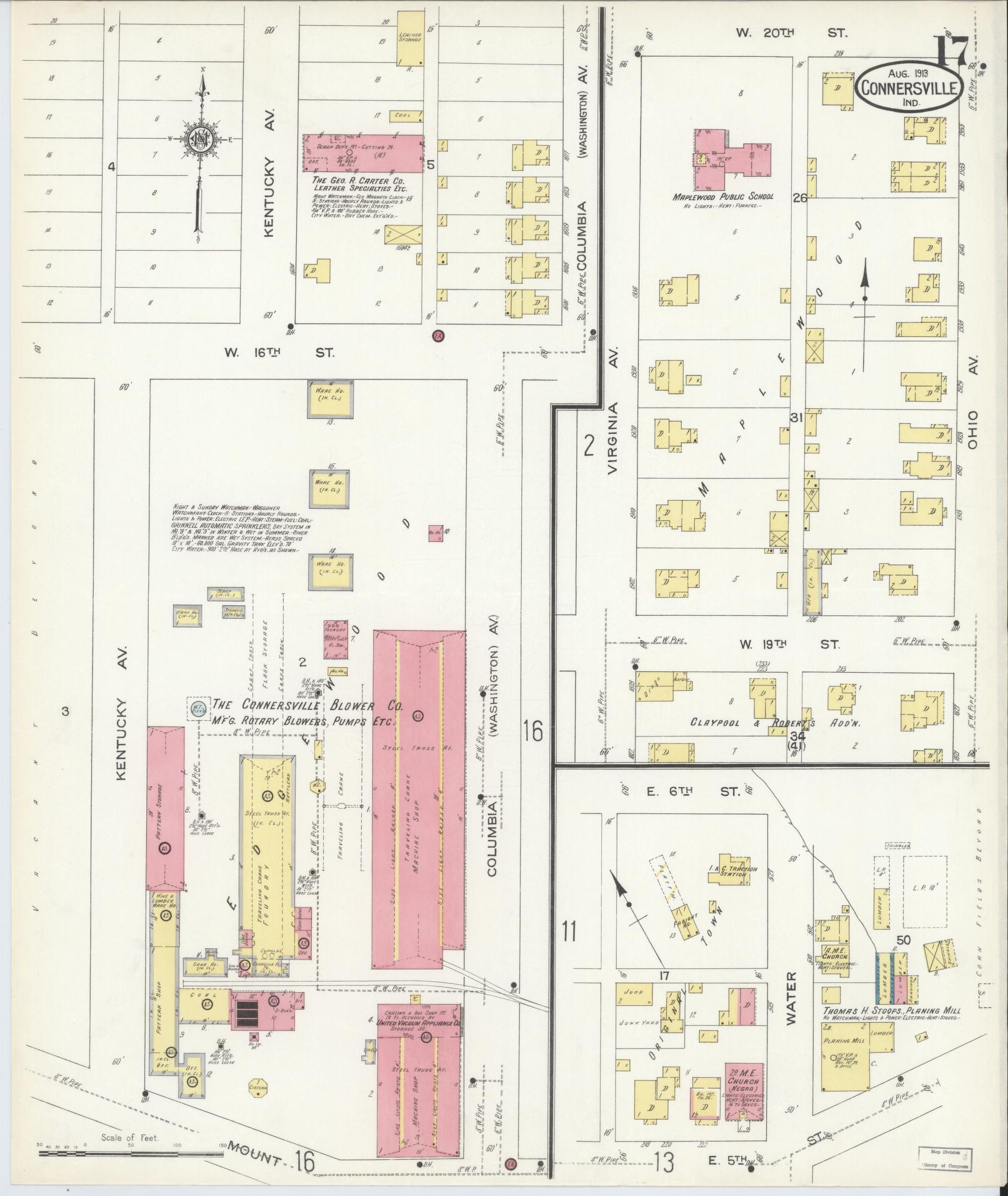 Sanborn Fire Insurance Map from Connersville, Fayette County, Indiana (1913), Sheet #0017 - Complete Map Set gallery image, historic Sanborn map, vintage wall art, Indiana Indiana