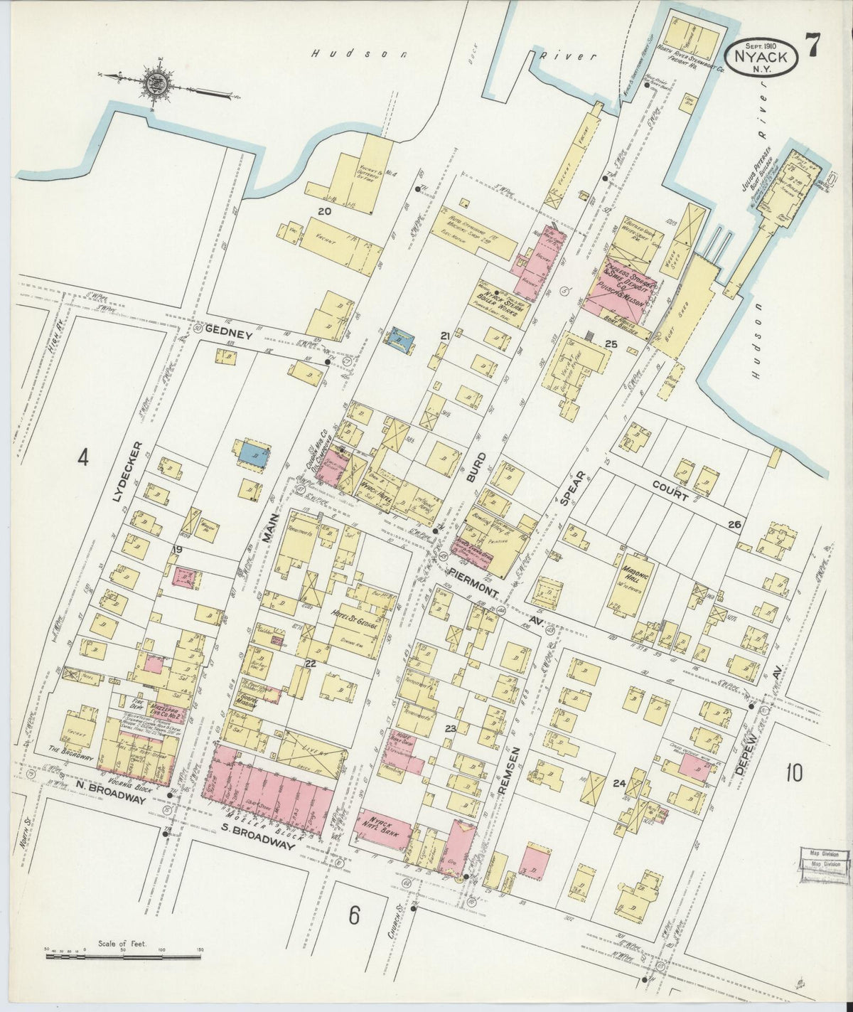 Sanborn Fire Insurance Map from Nyack, Rockland County, New York (1910), Sheet #0007 - Complete Map Set gallery image, historic Sanborn map, vintage wall art, New York New York