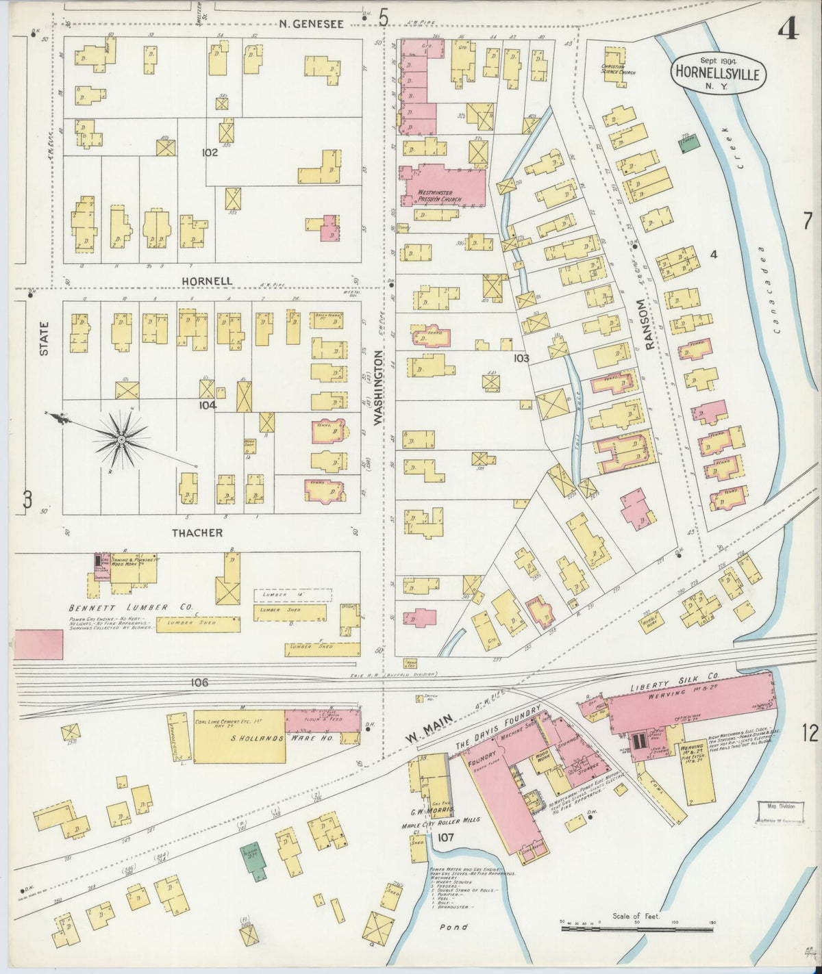 Sanborn Fire Insurance Map from Hornell, Steuben County, New York (1904), Sheet #0004 - Complete Map Set gallery image, historic Sanborn map, vintage wall art, New York New York