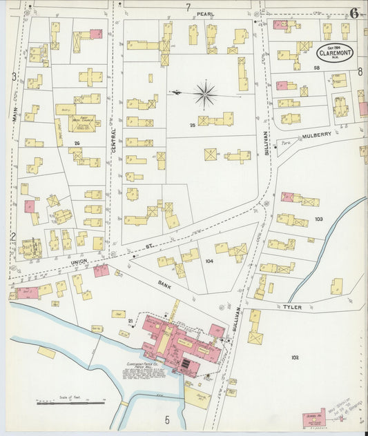 Sanborn Fire Insurance Map from Claremont, Sullivan County, New Hampshire (1904), Sheet #0006 - Historic Sanborn Fire Insurance Map Print, vintage old map wall art, antique decor, genealogy gift, New Hampshire New Hampshire map