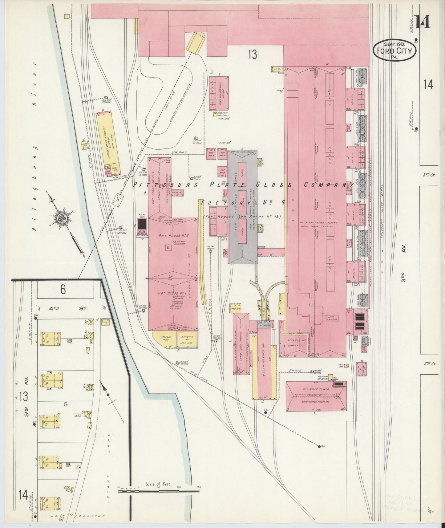 Sanborn Fire Insurance Map from Ford City, Armstrong County, Pennsylvania (1913), Sheet #0014 - Historic Sanborn Fire Insurance Map Print, vintage old map wall art, antique decor, genealogy gift, Pennsylvania Pennsylvania map