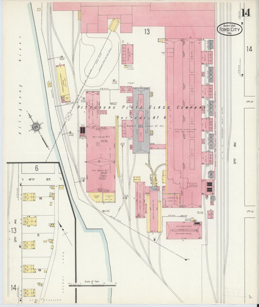 Sanborn Fire Insurance Map from Ford City, Armstrong County, Pennsylvania (1913), Sheet #0014 - Historic Sanborn Fire Insurance Map Print, vintage old map wall art, antique decor, genealogy gift, Pennsylvania Pennsylvania map