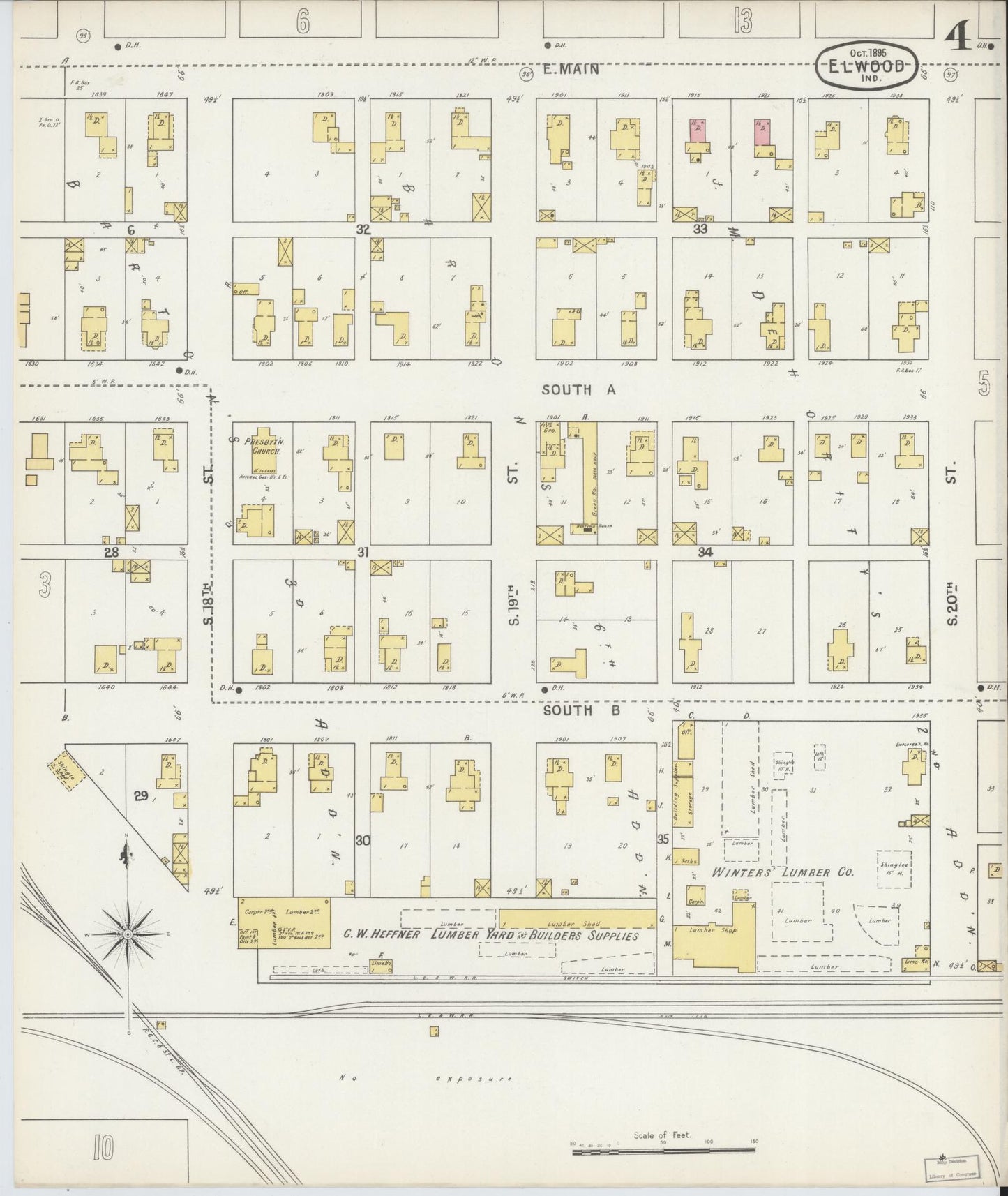 Sanborn Fire Insurance Map from Elwood, Madison County, Indiana (1895), Sheet #0004 - Complete Map Set gallery image, historic Sanborn map, vintage wall art, Indiana Indiana