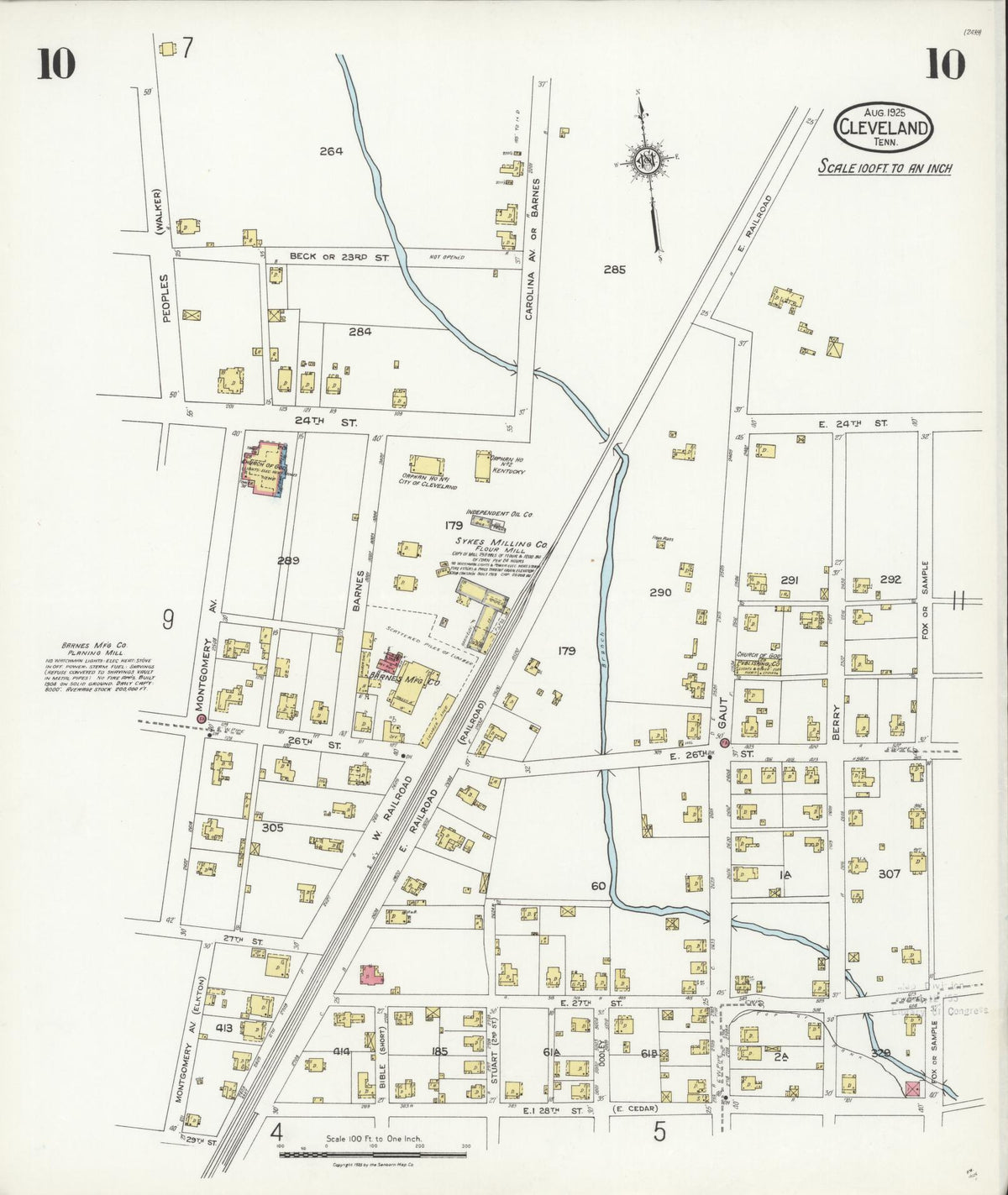 Sanborn Fire Insurance Map from Cleveland, Bradley County, Tennessee (1925), Sheet #0010 - Complete Map Set gallery image, historic Sanborn map, vintage wall art, Tennessee Tennessee