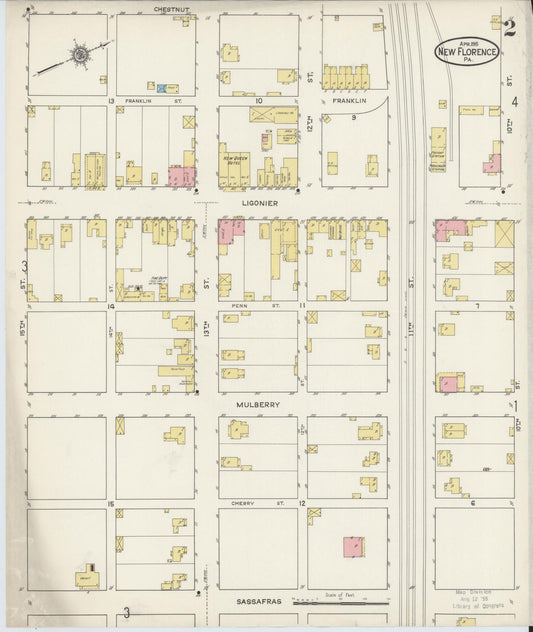 Sanborn Fire Insurance Map from New Florence, Westmoreland County, Pennsylvania (1915), Sheet #0002 - Historic Sanborn Fire Insurance Map Print, vintage old map wall art, antique decor, genealogy gift, Pennsylvania Pennsylvania map