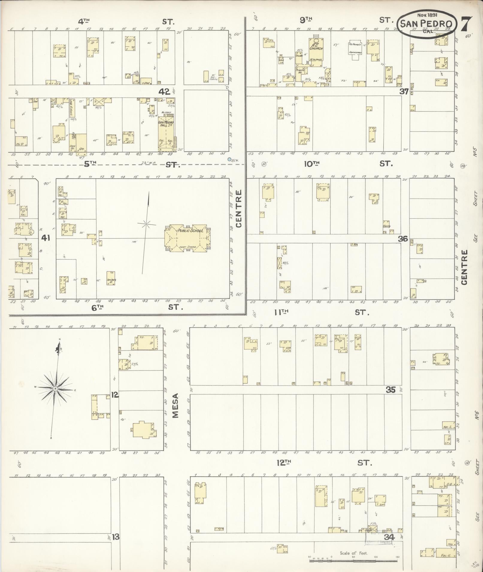 Sanborn Fire Insurance Map from San Pedro, Los Angeles County, California (1891), Sheet #0007 - Complete Map Set gallery image, historic Sanborn map, vintage wall art, California California