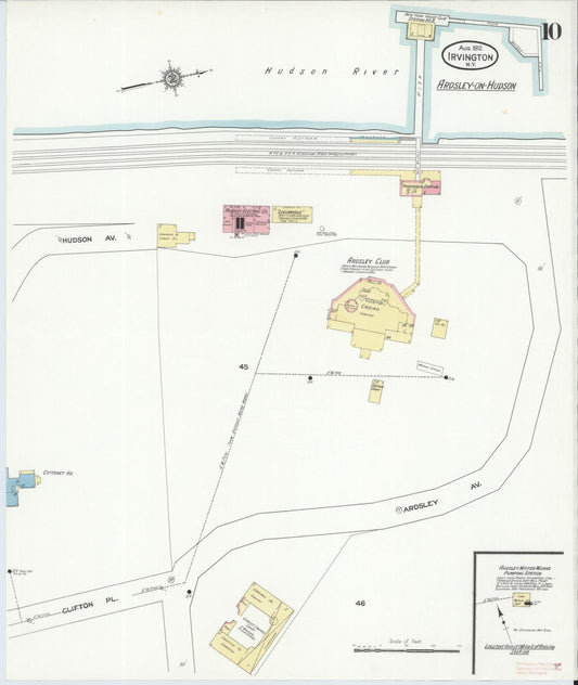 Sanborn Fire Insurance Map from Irvington, Westchester County, New York (1912), Sheet #0010 - Historic Sanborn Fire Insurance Map Print, vintage old map wall art, antique decor, genealogy gift, New York New York map