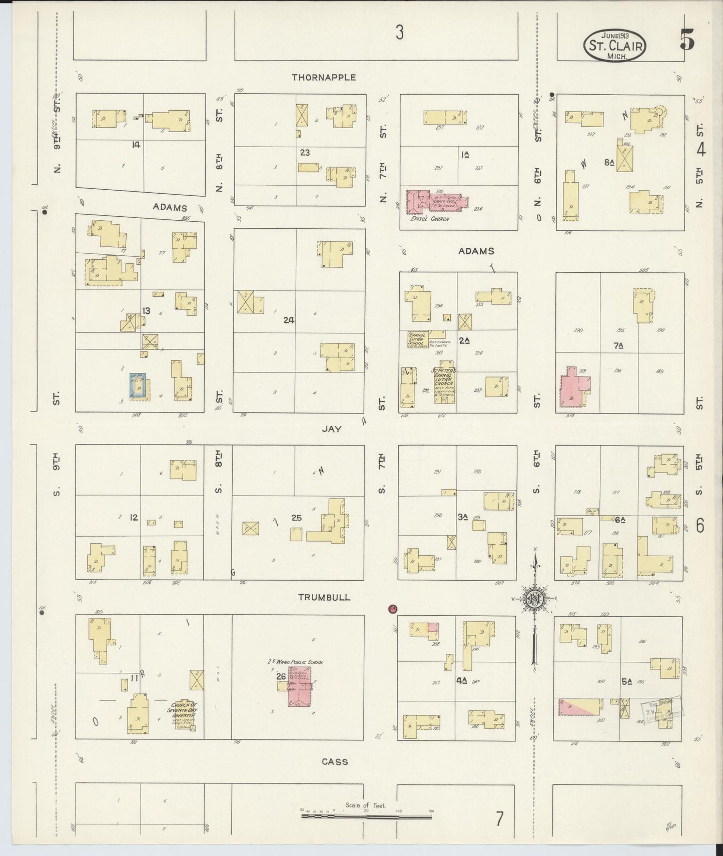 Sanborn Fire Insurance Map from Saint Clair, Saint Clair County, Michigan (1913), Sheet #0005 - Complete Map Set gallery image, historic Sanborn map, vintage wall art, Michigan Michigan