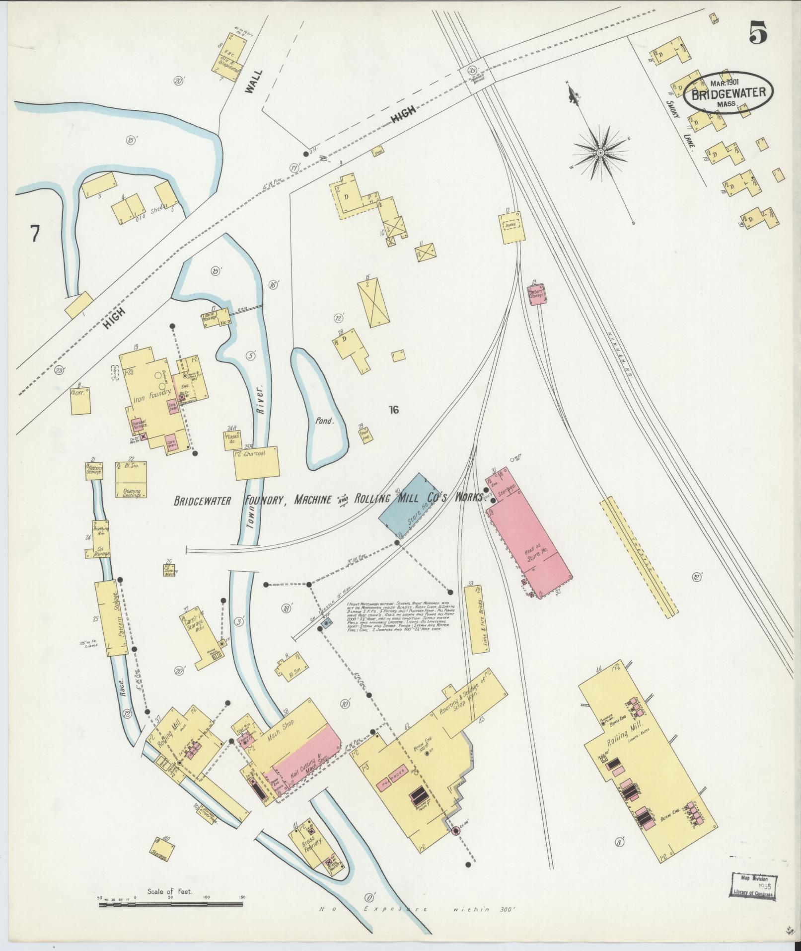 Sanborn Fire Insurance Map from Bridgewater, Plymouth County, Massachusetts (1901), Sheet #0005 - Historic Sanborn Fire Insurance Map Print, vintage old map wall art, antique decor, genealogy gift, Massachusetts Massachusetts map