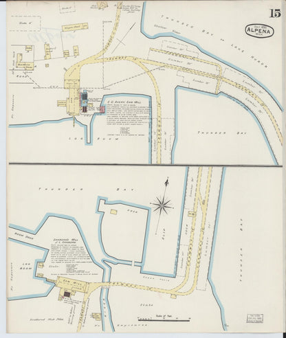 Sanborn Fire Insurance Map from Alpena, Alpena County, Michigan (1890), Sheet #0015 - Historic Sanborn Fire Insurance Map Print, vintage old map wall art, antique decor, genealogy gift, Michigan Michigan map