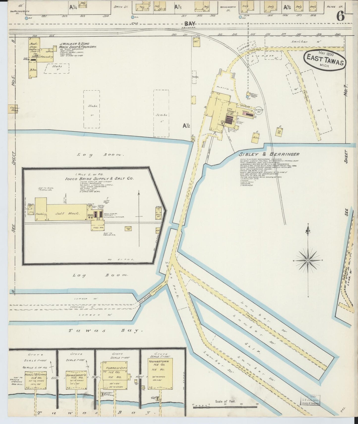 Sanborn Fire Insurance Map from East Tawas, Iosco County, Michigan (1890), Sheet #0006 - Complete Map Set gallery image, historic Sanborn map, vintage wall art, Michigan Michigan