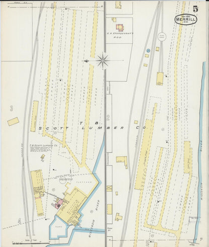 Sanborn Fire Insurance Map from Merrill, Lincoln County, Wisconsin (1892), Sheet #0005 - Historic Sanborn Fire Insurance Map Print, vintage old map wall art, antique decor, genealogy gift, Wisconsin Wisconsin map