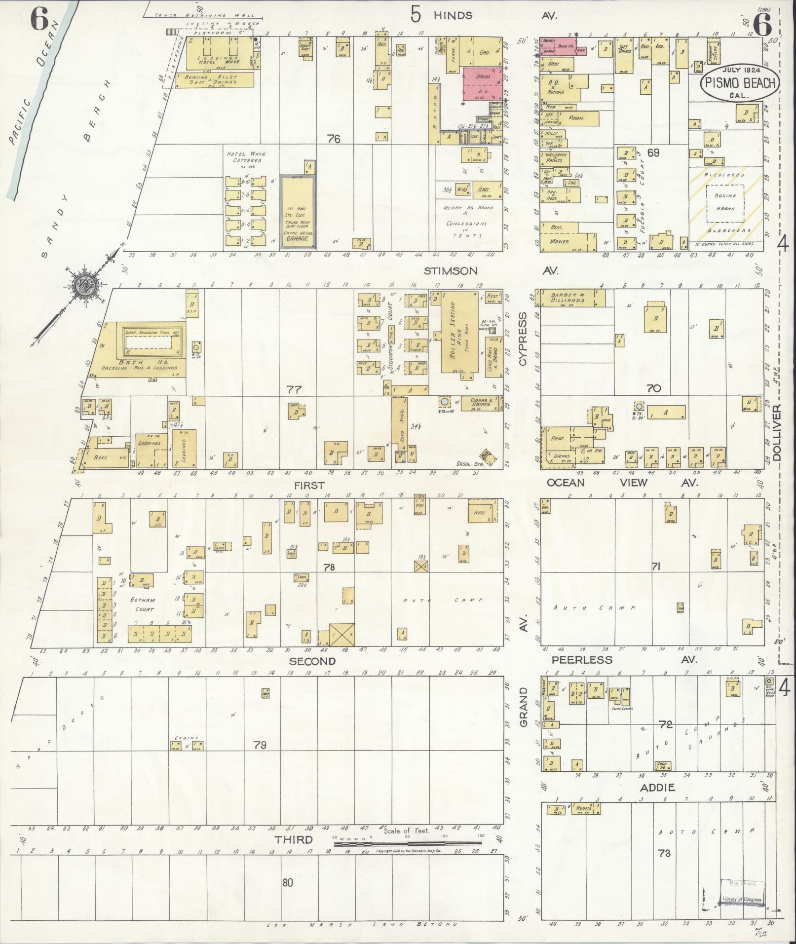 Sanborn Fire Insurance Map from Pismo Beach, San Luis Obispo County, California (1924), Sheet #0006 - Complete Map Set gallery image, historic Sanborn map, vintage wall art, California California