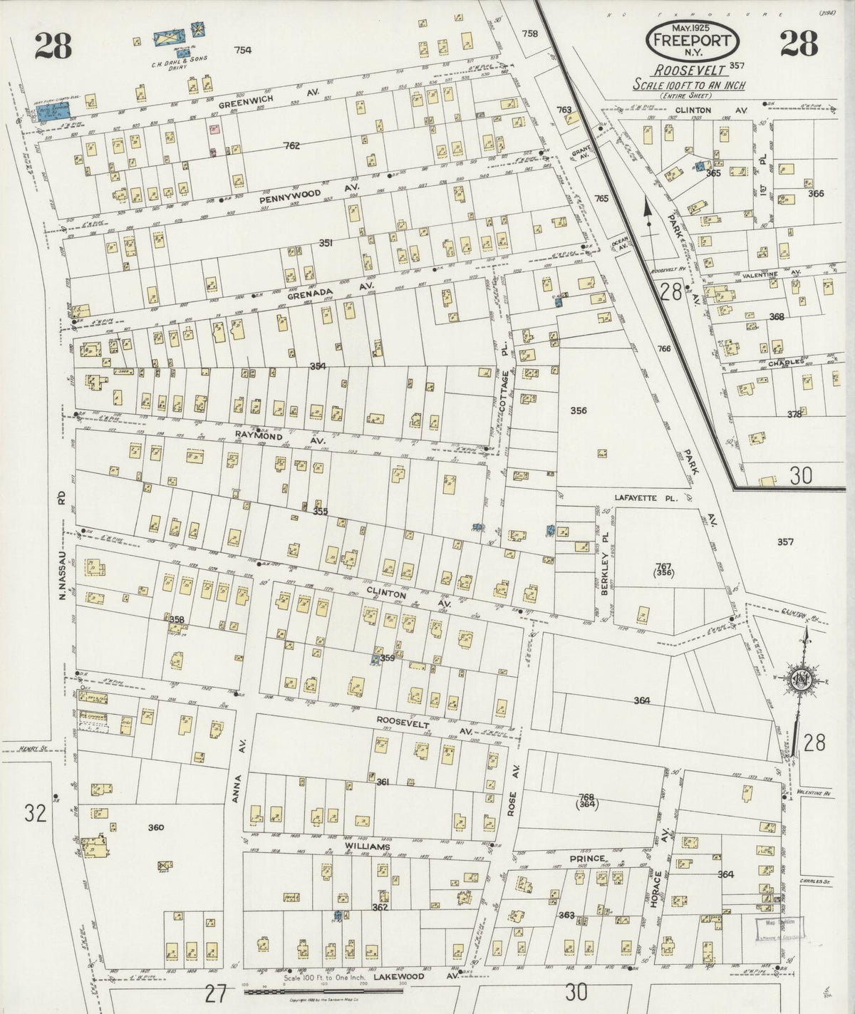 Sanborn Fire Insurance Map from Freeport, Nassau County, New York (1925), Sheet #0028 - Complete Map Set gallery image, historic Sanborn map, vintage wall art, New York New York