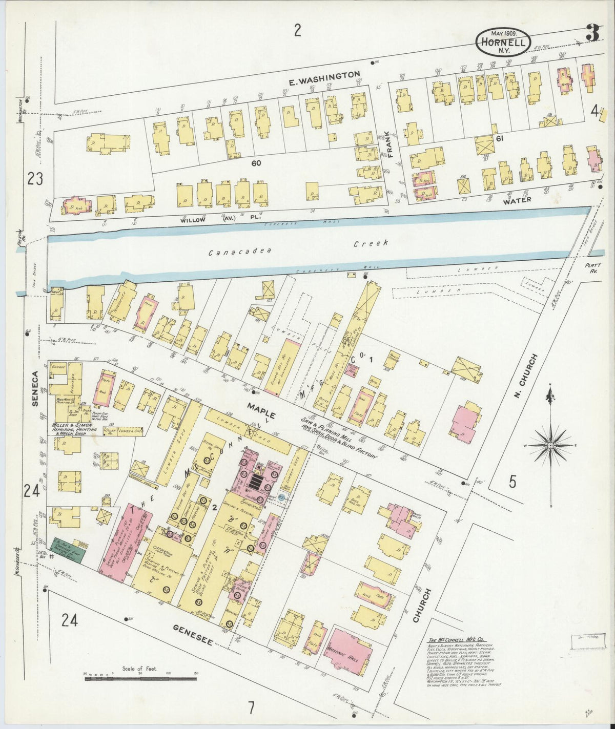 Sanborn Fire Insurance Map from Hornell, Steuben County, New York (1909), Sheet #0003 - Historic Sanborn Fire Insurance Map Print, vintage old map wall art, antique decor, genealogy gift, New York New York map
