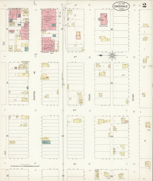 Sanborn Fire Insurance Map from Oakesdale, Whitman County, Washington (1899), Sheet #0002 - Historic Sanborn Fire Insurance Map Print, vintage old map wall art, antique decor, genealogy gift, Washington Washington map