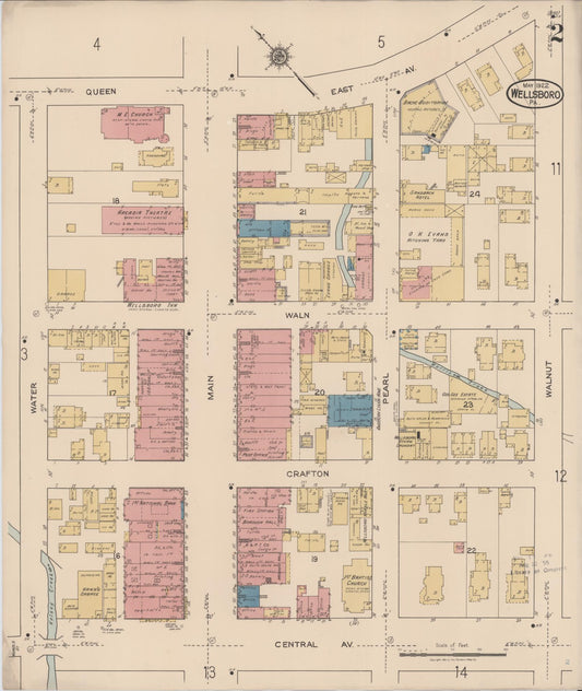 Sanborn Fire Insurance Map from Wellsboro, Tioga County, Pennsylvania (1922), Sheet #0002 - Historic Sanborn Fire Insurance Map Print, vintage old map wall art, antique decor, genealogy gift, Pennsylvania Pennsylvania map