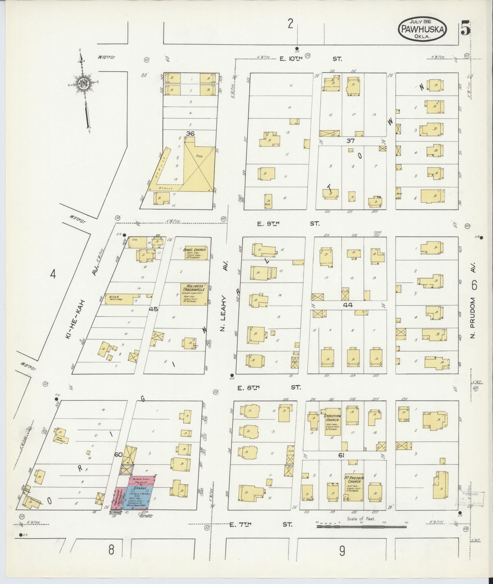 Sanborn Fire Insurance Map from Pawhuska, Osage County, Oklahoma (1916), Sheet #0005 - Complete Map Set gallery image, historic Sanborn map, vintage wall art, Oklahoma Oklahoma