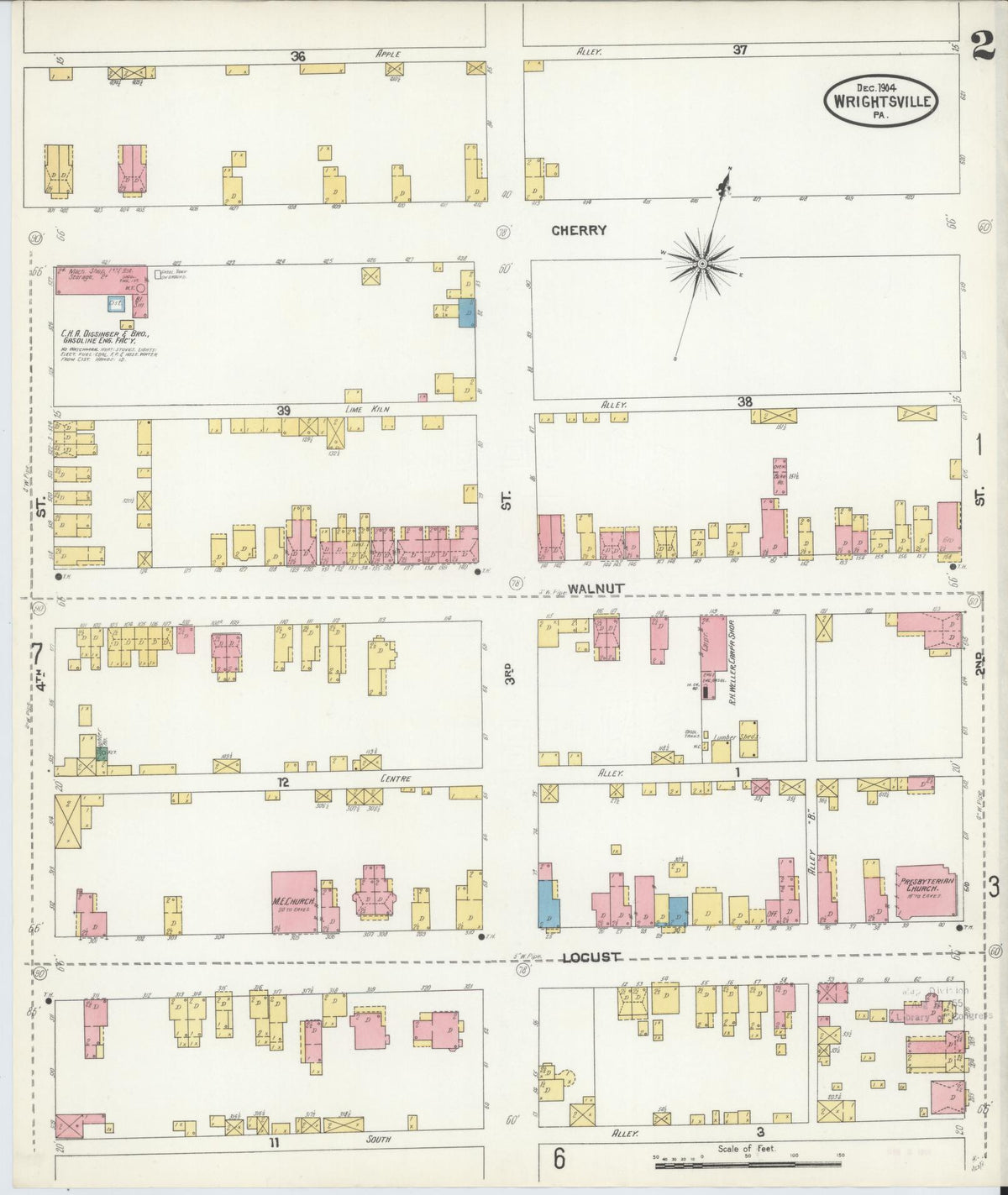 Sanborn Fire Insurance Map from Wrightsville, York County, Pennsylvania (1904), Sheet #0002 - Historic Sanborn Fire Insurance Map Print, vintage old map wall art, antique decor, genealogy gift, Pennsylvania Pennsylvania map