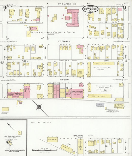 Sanborn Fire Insurance Map from Brownsville, Cameron County, Texas (1926), Sheet #0009 - Historic Sanborn Fire Insurance Map Print, vintage old map wall art, antique decor, genealogy gift, Texas Texas map