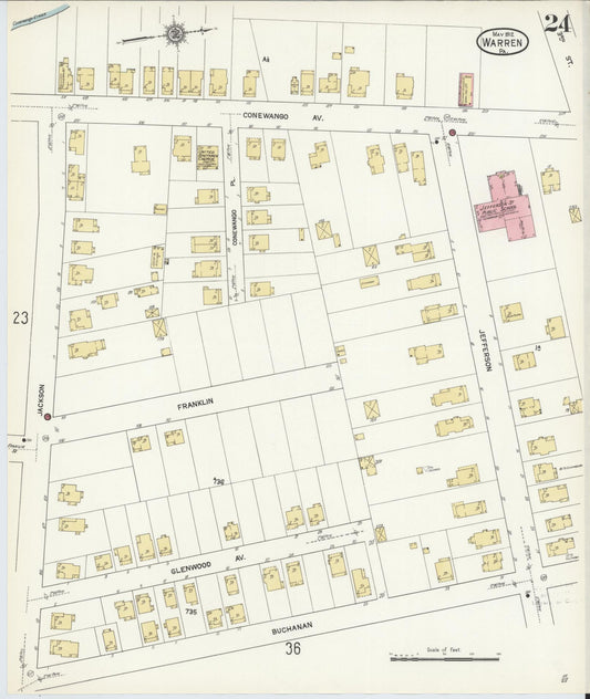 Sanborn Fire Insurance Map from Warren, Warren County, Pennsylvania (1912), Sheet #0024 - Historic Sanborn Fire Insurance Map Print, vintage old map wall art, antique decor, genealogy gift, Pennsylvania Pennsylvania map