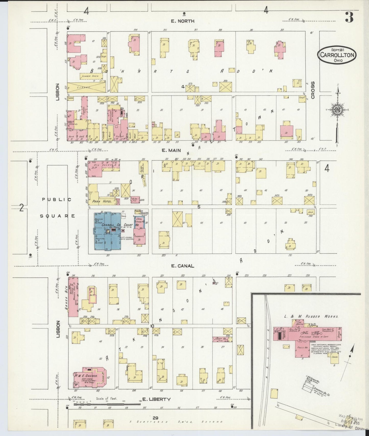 Sanborn Fire Insurance Map from Carrollton, Carroll County, Ohio (1911), Sheet #0003 - Complete Map Set gallery image, historic Sanborn map, vintage wall art, Ohio Ohio