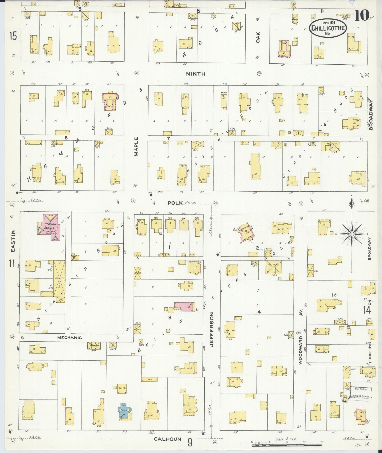Sanborn Fire Insurance Map from Chillicothe, Livingston County, Missouri (1909), Sheet #0010 - Complete Map Set gallery image, historic Sanborn map, vintage wall art, Missouri Missouri