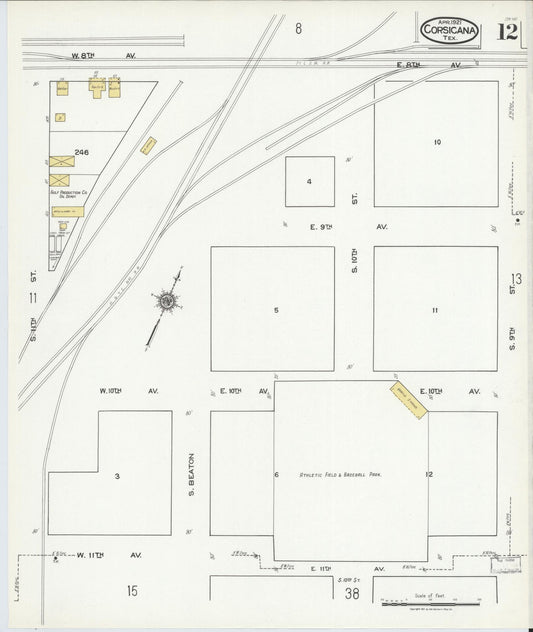 Sanborn Fire Insurance Map from Corsicana, Navarro County, Texas (1921), Sheet #0012 - Historic Sanborn Fire Insurance Map Print, vintage old map wall art, antique decor, genealogy gift, Texas Texas map
