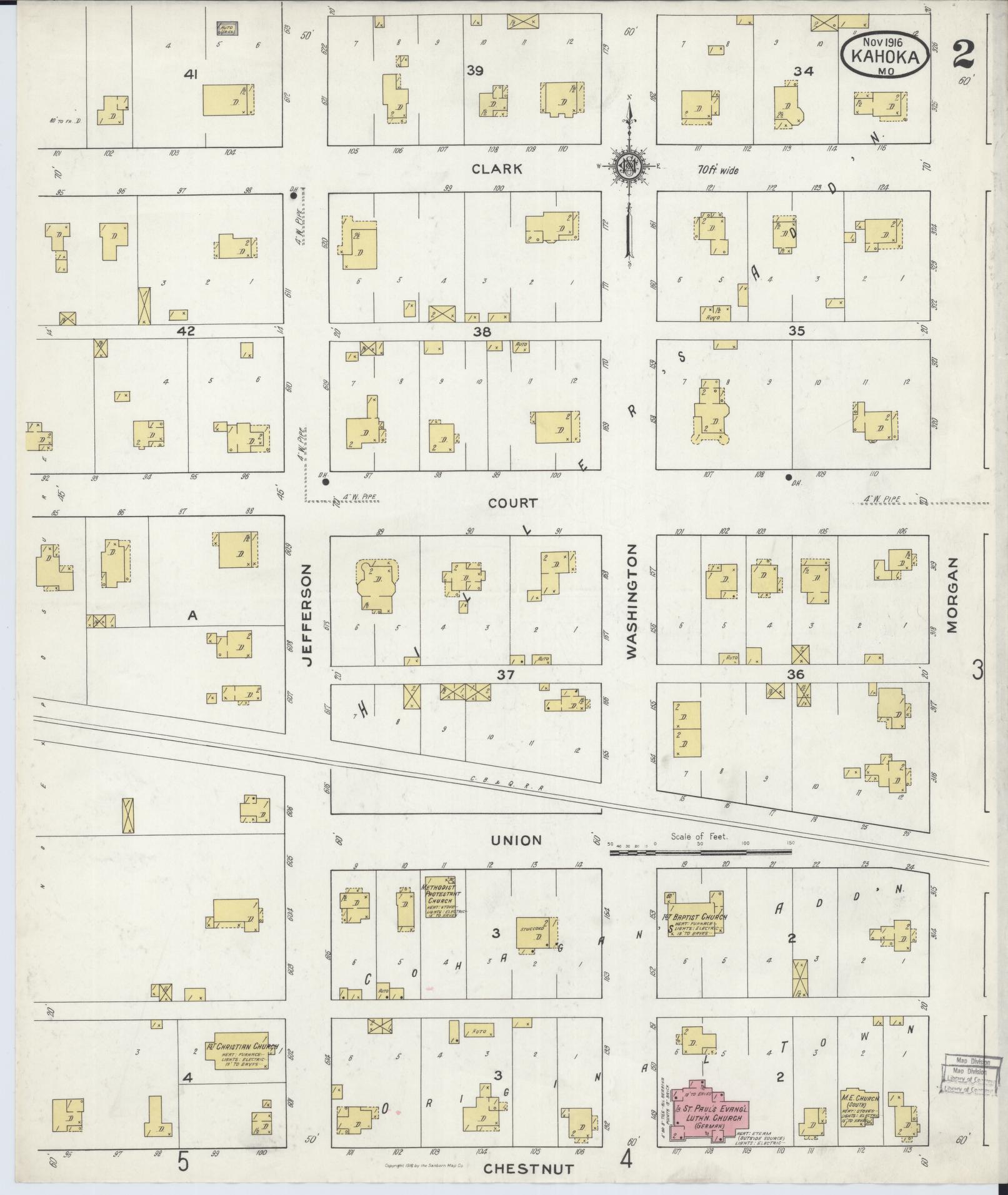 Sanborn Fire Insurance Map from Kahoka, Clark County, Missouri (1916), Sheet #0002 - Historic Sanborn Fire Insurance Map Print, vintage old map wall art, antique decor, genealogy gift, Missouri Missouri map