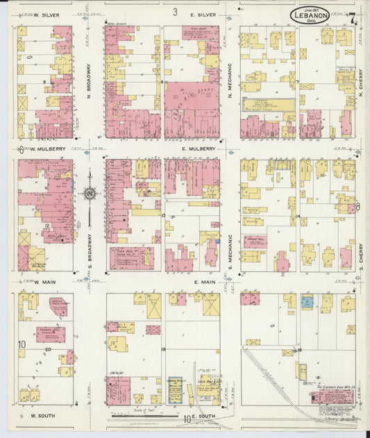 Sanborn Fire Insurance Map from Lebanon, Warren County, Ohio (1917), Sheet #0007 - Historic Sanborn Fire Insurance Map Print, vintage old map wall art, antique decor, genealogy gift, Ohio Ohio map