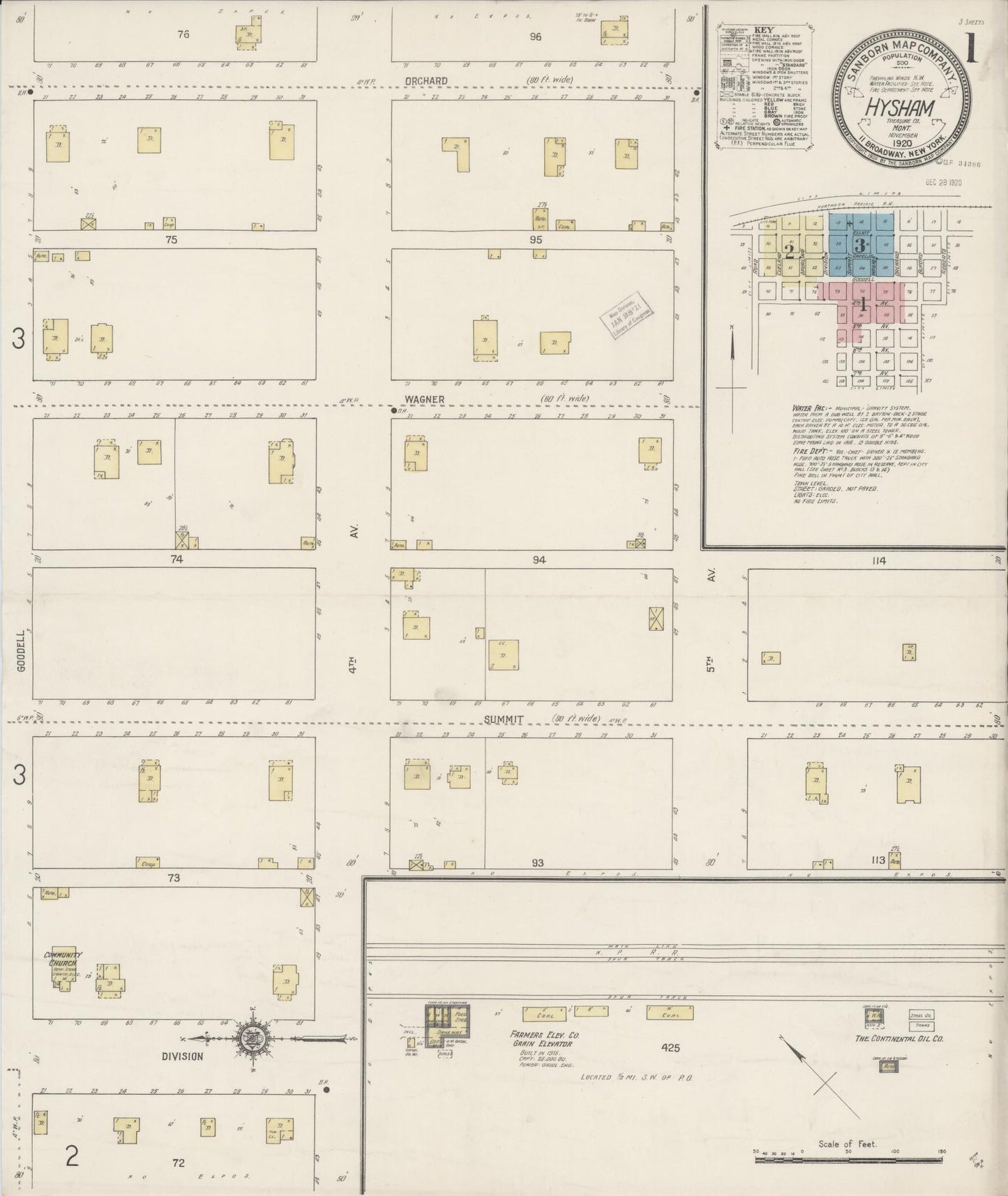 Sanborn Fire Insurance Map from Hysham, Treasure County, Montana (1920), Sheet #0001 - Complete Map Set gallery image, historic Sanborn map, vintage wall art, Montana Montana