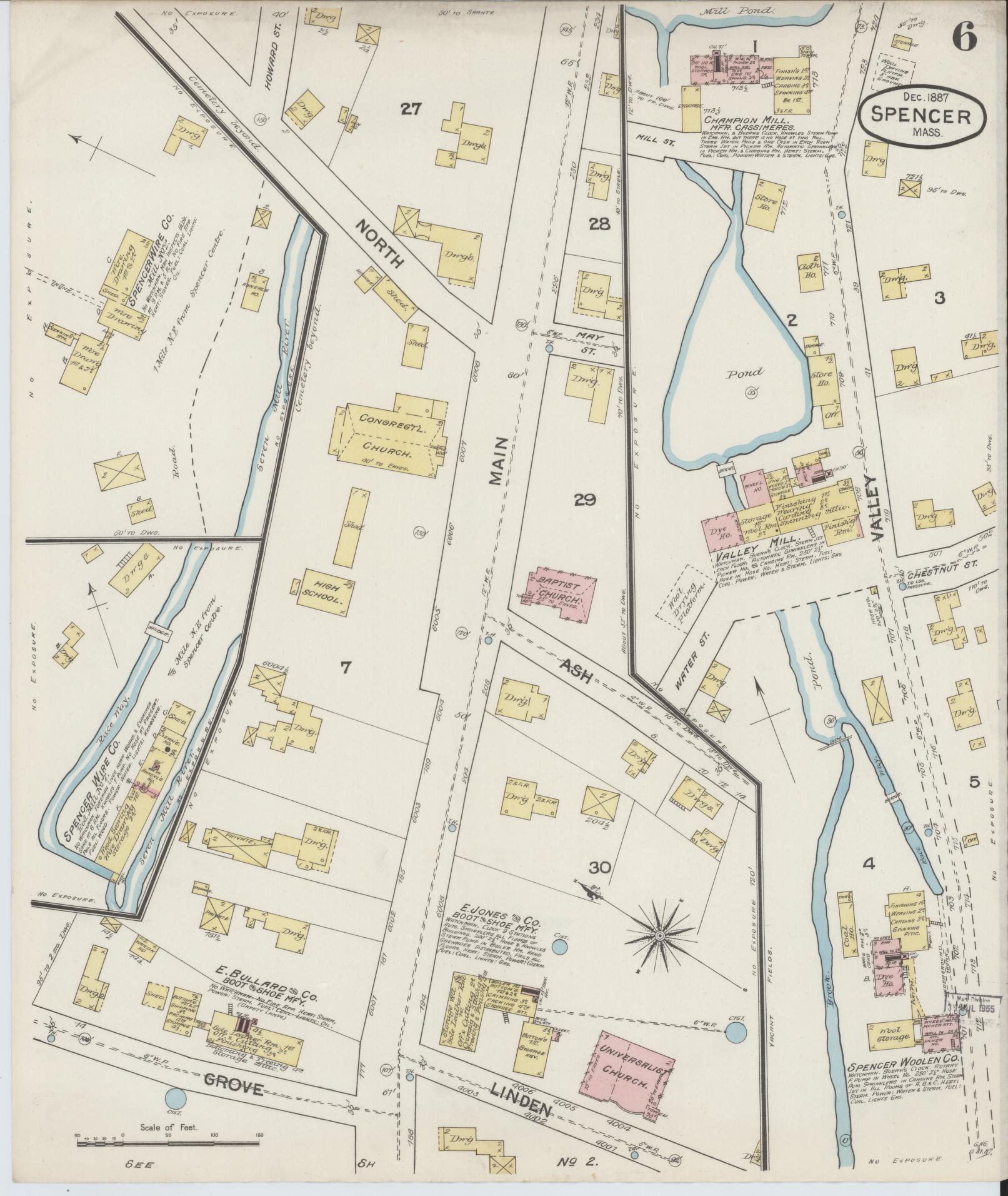 Sanborn Fire Insurance Map from Spencer, Worcester County, Massachusetts (1887), Sheet #0006 - Complete Map Set gallery image, historic Sanborn map, vintage wall art, Massachusetts Massachusetts