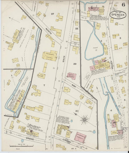 Sanborn Fire Insurance Map from Spencer, Worcester County, Massachusetts (1887), Sheet #0006 - Complete Map Set gallery image, historic Sanborn map, vintage wall art, Massachusetts Massachusetts
