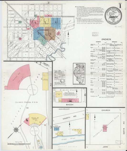 Sanborn Fire Insurance Map from Amboy, Lee County, Illinois (1918), Sheet #0001 - Historic Sanborn Fire Insurance Map Print, vintage old map wall art, antique decor, genealogy gift, Illinois Illinois map