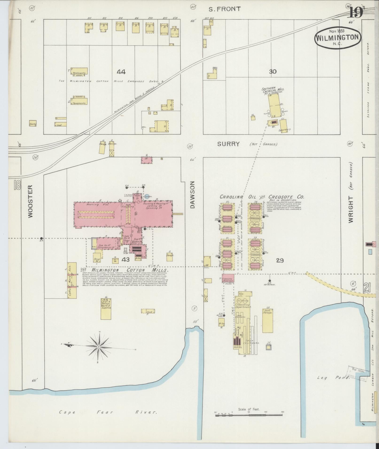 Sanborn Fire Insurance Map from Wilmington, New Hanover County, North Carolina (1893), Sheet #0019 - Complete Map Set gallery image, historic Sanborn map, vintage wall art, North Carolina North Carolina