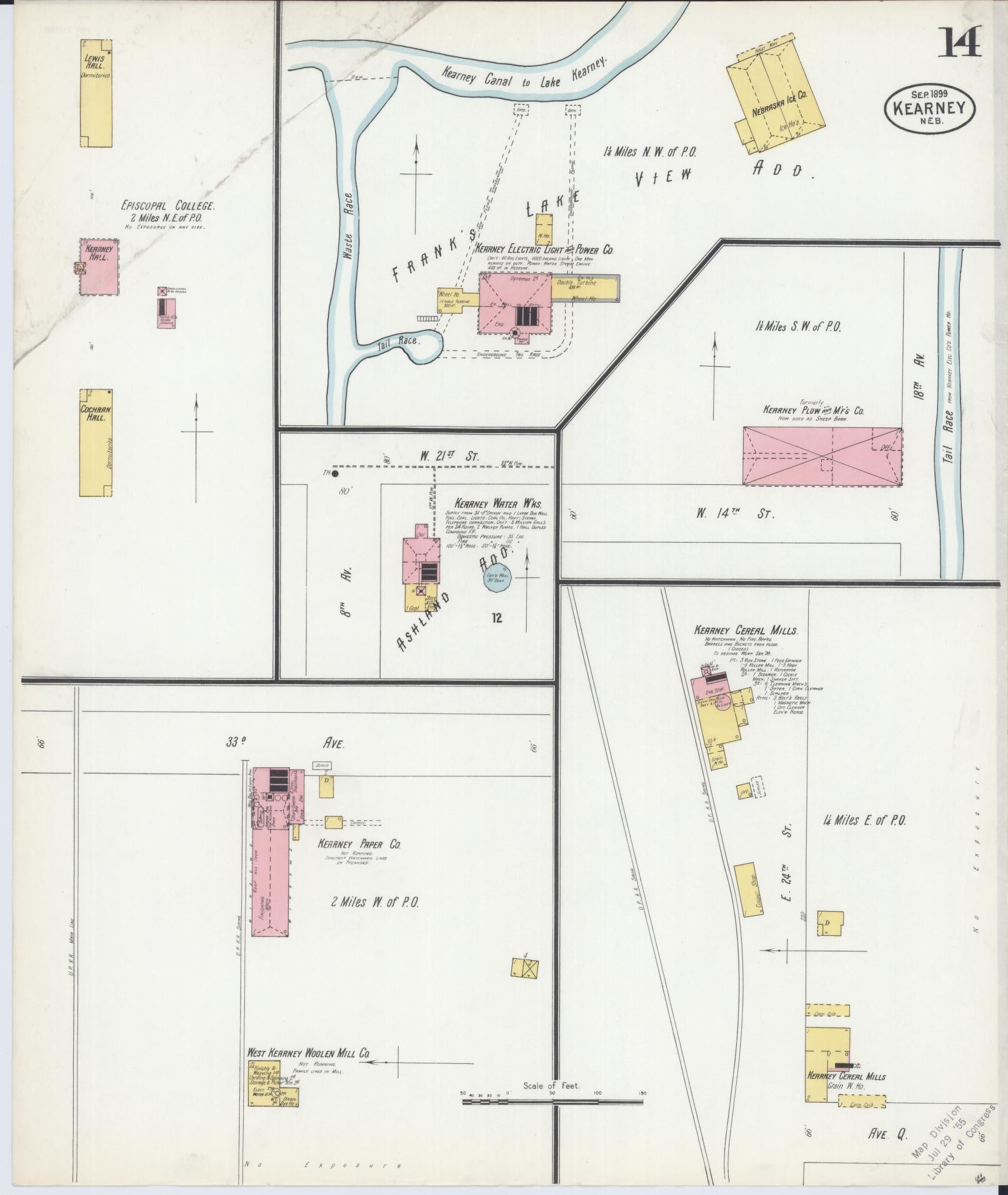 Sanborn Fire Insurance Map from Kearney, Buffalo County, Nebraska (1899), Sheet #0014 - Historic Sanborn Fire Insurance Map Print, vintage old map wall art, antique decor, genealogy gift, Nebraska Nebraska map