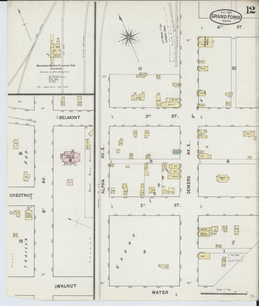 Sanborn Fire Insurance Map from Grand Forks, Grand Forks County, North Dakota (1888), Sheet #0012 - Historic Sanborn Fire Insurance Map Print, vintage old map wall art, antique decor, genealogy gift, North Dakota North Dakota map
