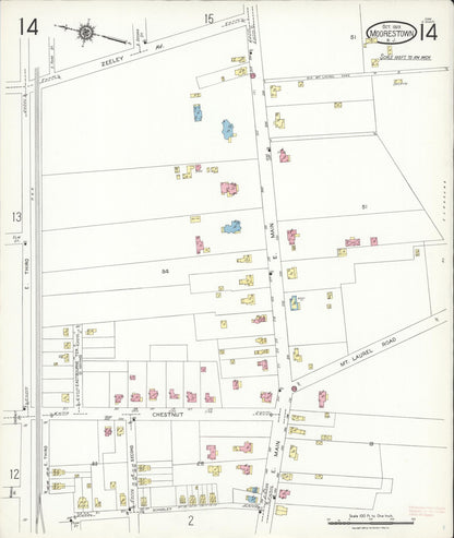 Sanborn Fire Insurance Map from Moorestown, Burlington County, New Jersey (1923), Sheet #0014 - Historic Sanborn Fire Insurance Map Print, vintage old map wall art, antique decor, genealogy gift, New Jersey New Jersey map