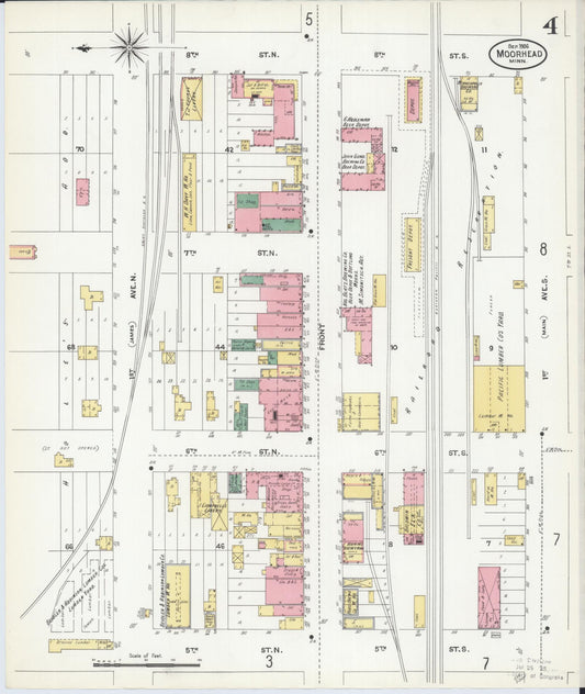 Sanborn Fire Insurance Map from Moorhead, Clay County, Minnesota (1906), Sheet #0004 - Historic Sanborn Fire Insurance Map Print, vintage old map wall art, antique decor, genealogy gift, Minnesota Minnesota map
