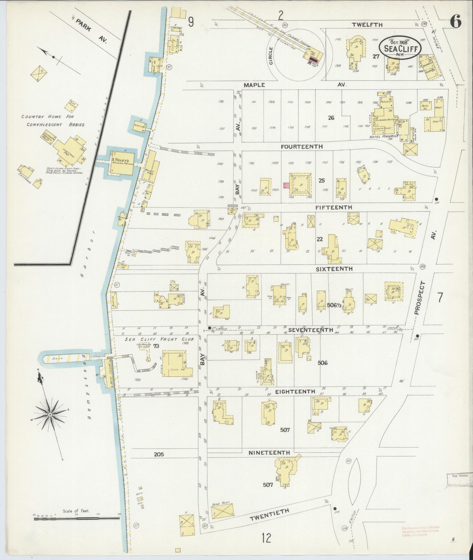 Sanborn Fire Insurance Map from Sea Cliff, Nassau County, New York (1908), Sheet #0006 - Complete Map Set gallery image, historic Sanborn map, vintage wall art, New York New York