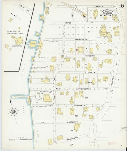 Sanborn Fire Insurance Map from Sea Cliff, Nassau County, New York (1908), Sheet #0006 - Complete Map Set gallery image, historic Sanborn map, vintage wall art, New York New York