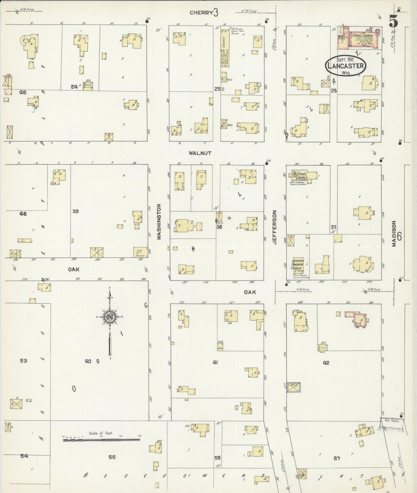 Sanborn Fire Insurance Map from Lancaster, Grant County, Wisconsin (1912), Sheet #0005 - Complete Map Set gallery image, historic Sanborn map, vintage wall art, Wisconsin Wisconsin