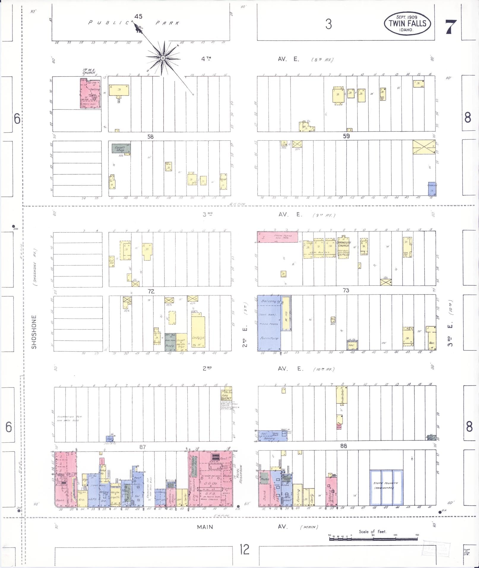 Sanborn Fire Insurance Map from Twin Falls, Twin Falls County, Idaho (1909), Sheet #0007 - Complete Map Set gallery image, historic Sanborn map, vintage wall art, Falls Idaho