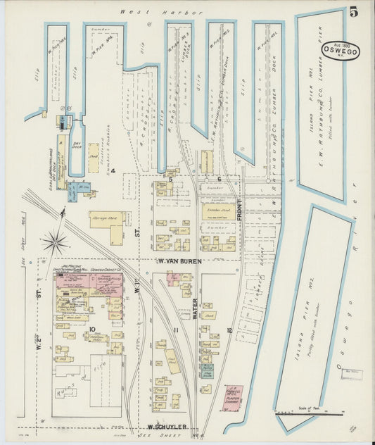 Sanborn Fire Insurance Map from Oswego, Oswego County, New York (1890), Sheet #0005 - Historic Sanborn Fire Insurance Map Print, vintage old map wall art, antique decor, genealogy gift, New York New York map