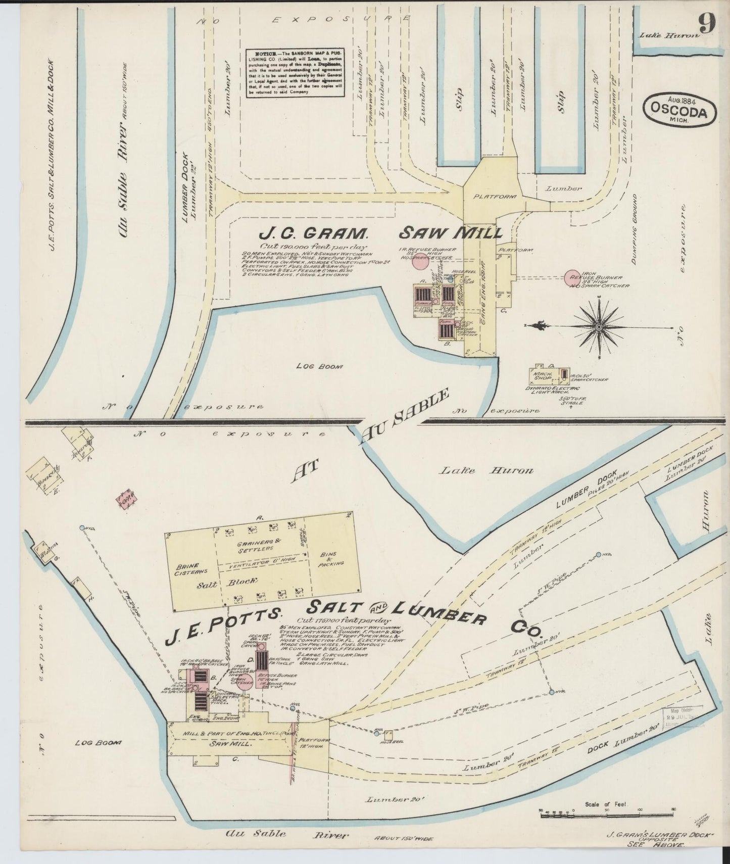 Sanborn Fire Insurance Map from Oscoda, Iosco County, Michigan (1884), Sheet #0009 - Historic Sanborn Fire Insurance Map Print, vintage old map wall art, antique decor, genealogy gift, Michigan Michigan map