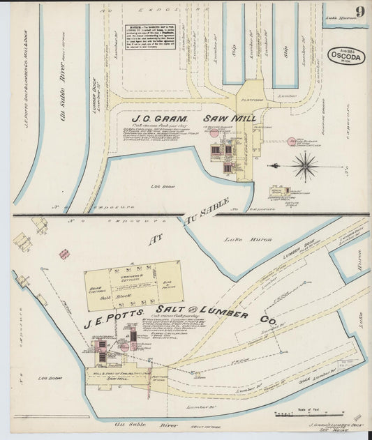 Sanborn Fire Insurance Map from Oscoda, Iosco County, Michigan (1884), Sheet #0009 - Historic Sanborn Fire Insurance Map Print, vintage old map wall art, antique decor, genealogy gift, Michigan Michigan map
