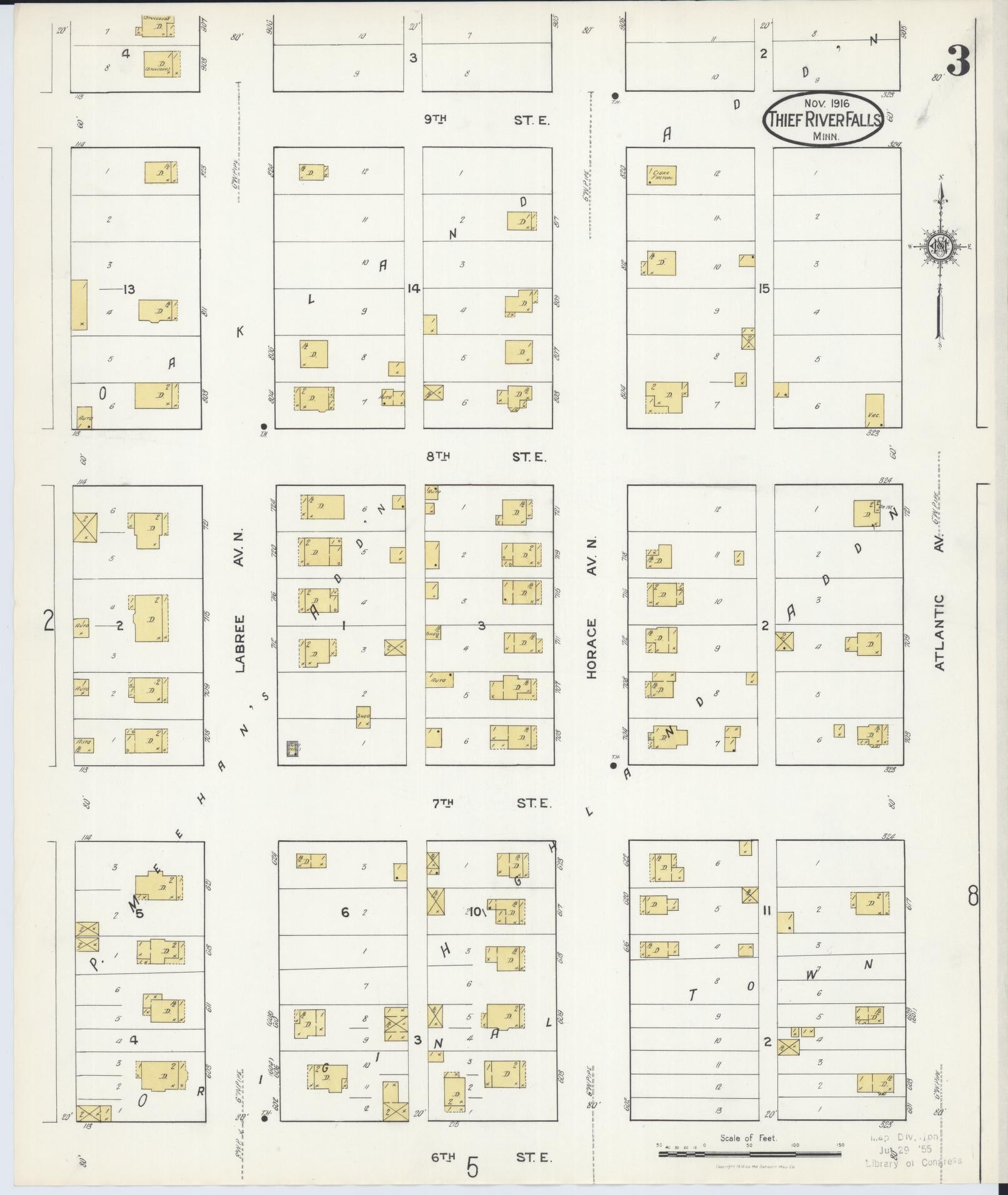 Sanborn Fire Insurance Map from Thief River Falls, Pennington County, Minnesota (1916), Sheet #0003 - Complete Map Set gallery image, historic Sanborn map, vintage wall art, Minnesota Minnesota
