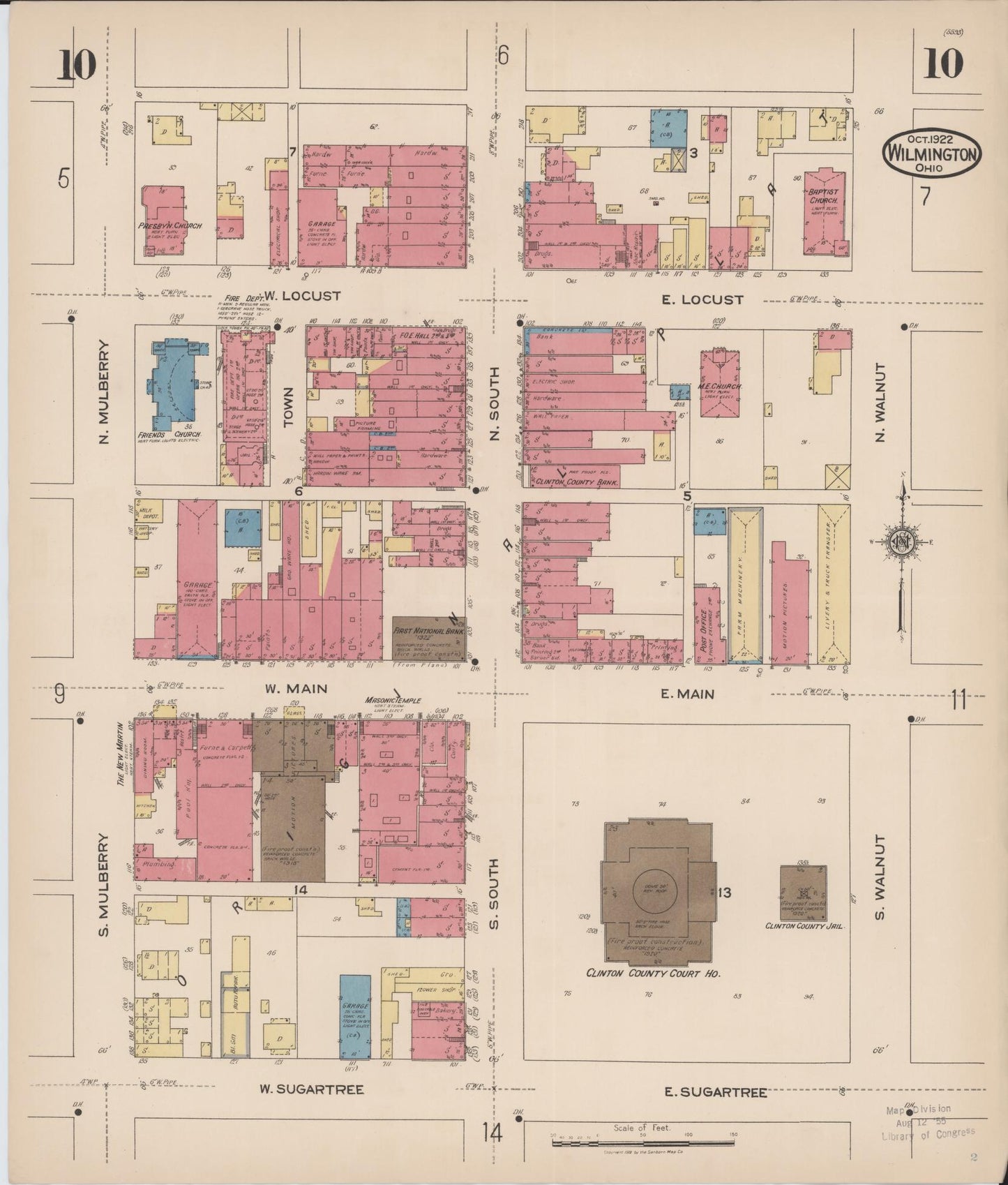 Sanborn Fire Insurance Map from Wilmington, Clinton County, Ohio (1922), Sheet #0010 - Complete Map Set gallery image, historic Sanborn map, vintage wall art, Ohio Ohio