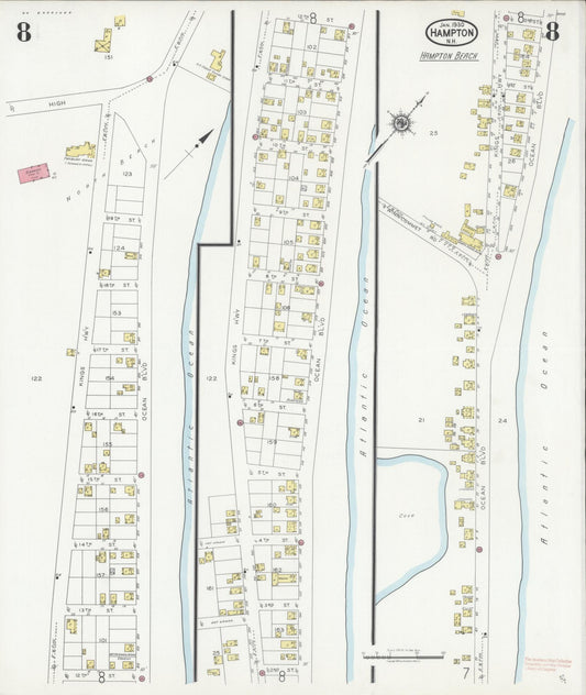 Sanborn Fire Insurance Map from Hampton, Rockingham County, New Hampshire (1930), Sheet #0008 - Historic Sanborn Fire Insurance Map Print, vintage old map wall art, antique decor, genealogy gift, New Hampshire New Hampshire map